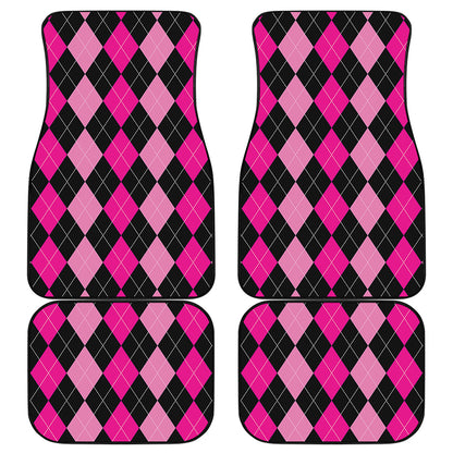 Black And Deep Pink Argyle Pattern Print Front and Back Car Floor Mats