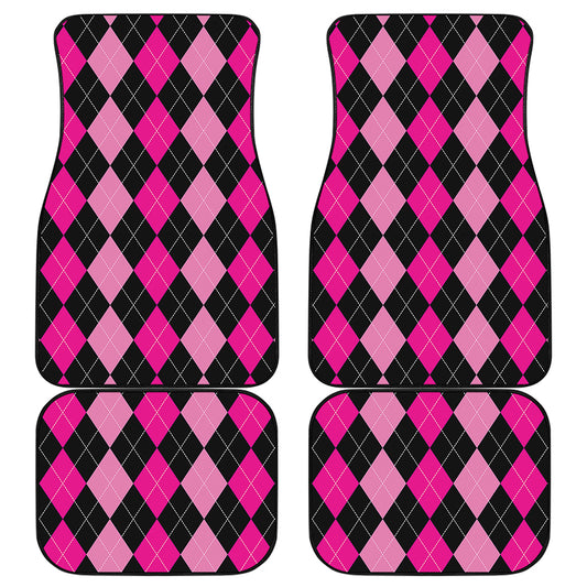 Black And Deep Pink Argyle Pattern Print Front and Back Car Floor Mats