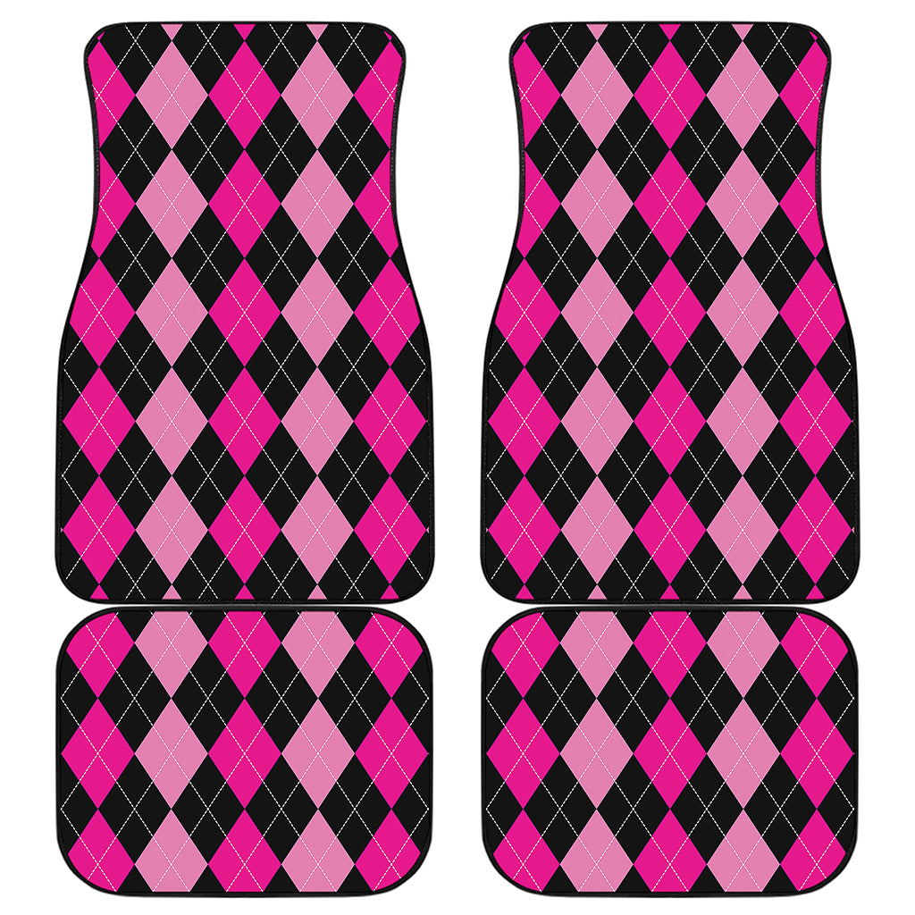 Black And Deep Pink Argyle Pattern Print Front and Back Car Floor Mats