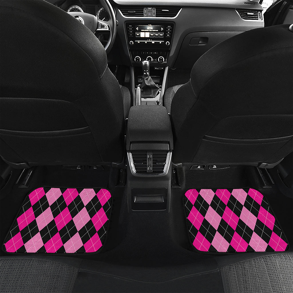 Black And Deep Pink Argyle Pattern Print Front and Back Car Floor Mats