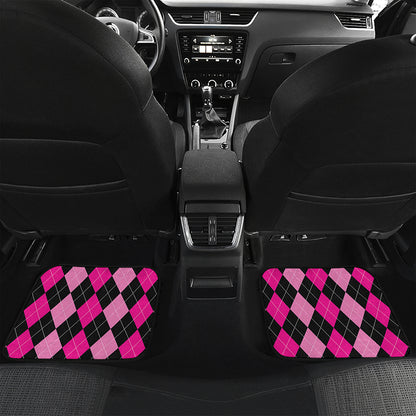 Black And Deep Pink Argyle Pattern Print Front and Back Car Floor Mats