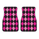 Black And Deep Pink Argyle Pattern Print Front Car Floor Mats