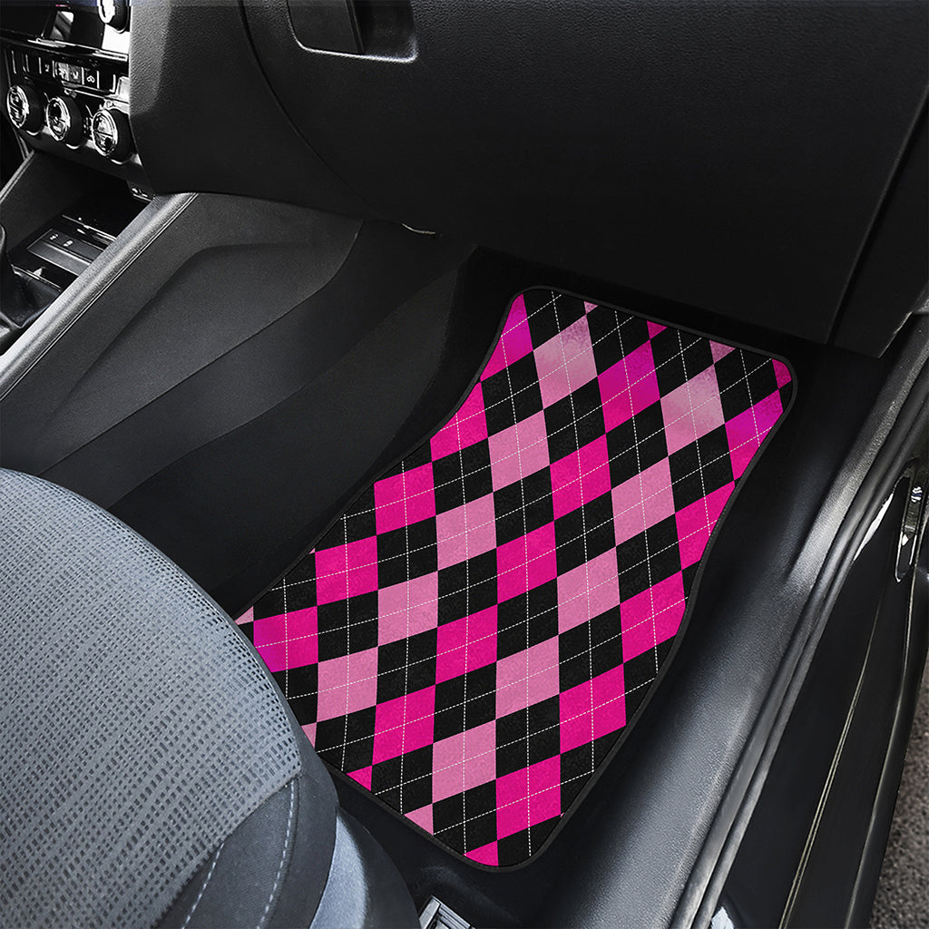 Black And Deep Pink Argyle Pattern Print Front Car Floor Mats