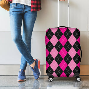 Black And Deep Pink Argyle Pattern Print Luggage Cover