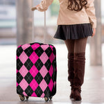 Black And Deep Pink Argyle Pattern Print Luggage Cover