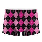 Black And Deep Pink Argyle Pattern Print Men's Boxer Briefs