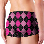 Black And Deep Pink Argyle Pattern Print Men's Boxer Briefs