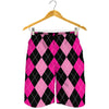 Black And Deep Pink Argyle Pattern Print Men's Shorts