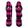 Black And Deep Pink Argyle Pattern Print Muay Thai Shin Guard