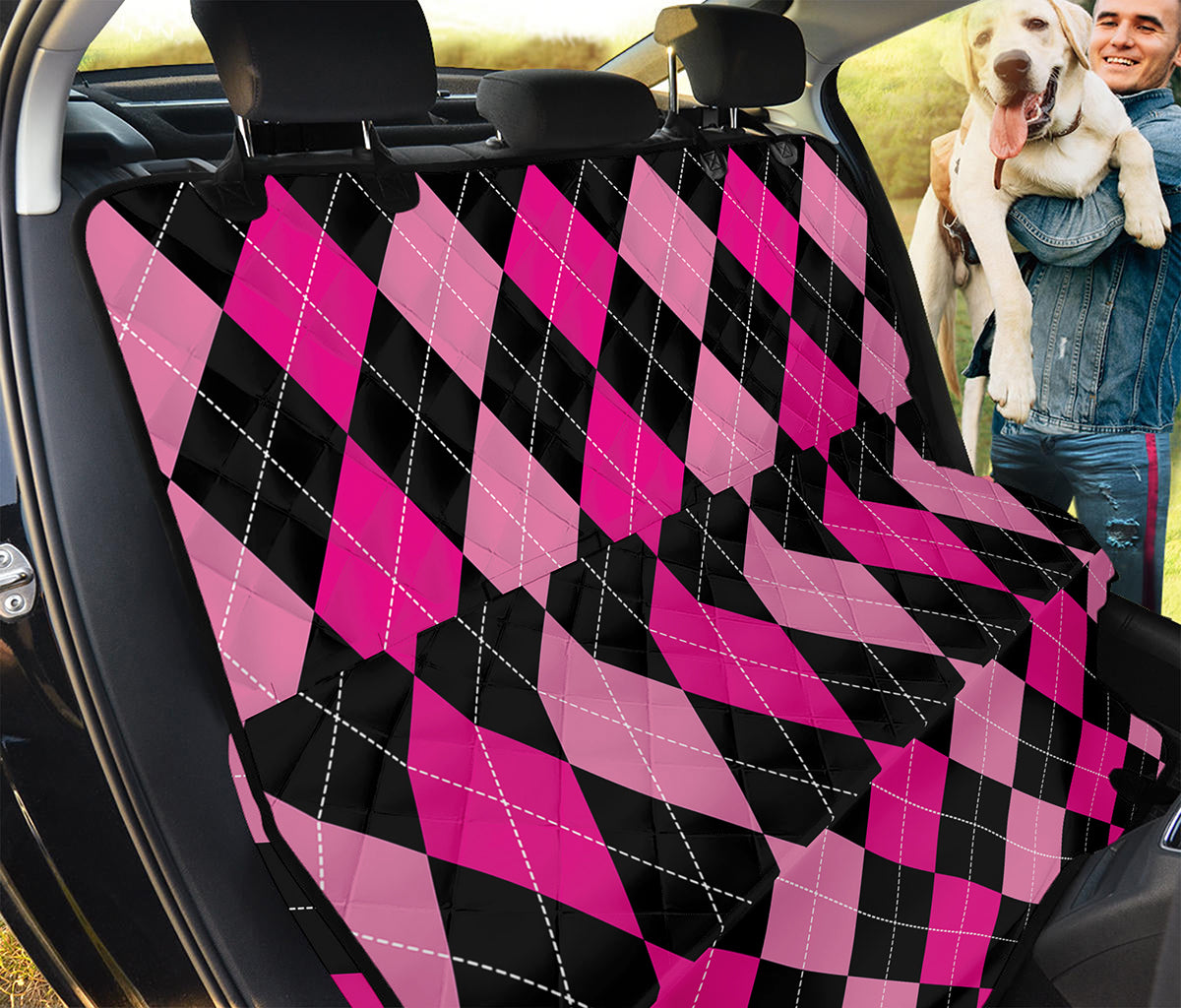 Black And Deep Pink Argyle Pattern Print Pet Car Back Seat Cover