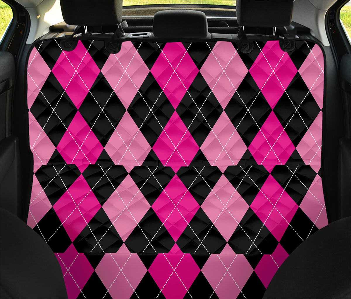 Black And Deep Pink Argyle Pattern Print Pet Car Back Seat Cover