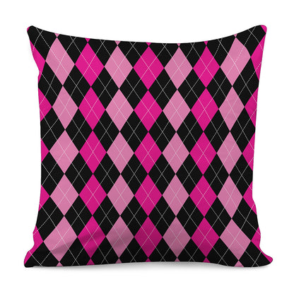 Black And Deep Pink Argyle Pattern Print Pillow Cover