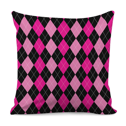 Black And Deep Pink Argyle Pattern Print Pillow Cover