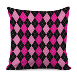 Black And Deep Pink Argyle Pattern Print Pillow Cover