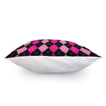 Black And Deep Pink Argyle Pattern Print Pillow Cover