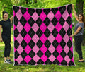 Black And Deep Pink Argyle Pattern Print Quilt