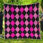 Black And Deep Pink Argyle Pattern Print Quilt
