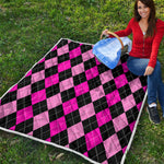 Black And Deep Pink Argyle Pattern Print Quilt