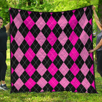 Black And Deep Pink Argyle Pattern Print Quilt