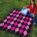 Black And Deep Pink Argyle Pattern Print Quilt