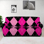 Black And Deep Pink Argyle Pattern Print Sofa Cover