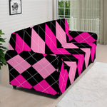 Black And Deep Pink Argyle Pattern Print Sofa Cover