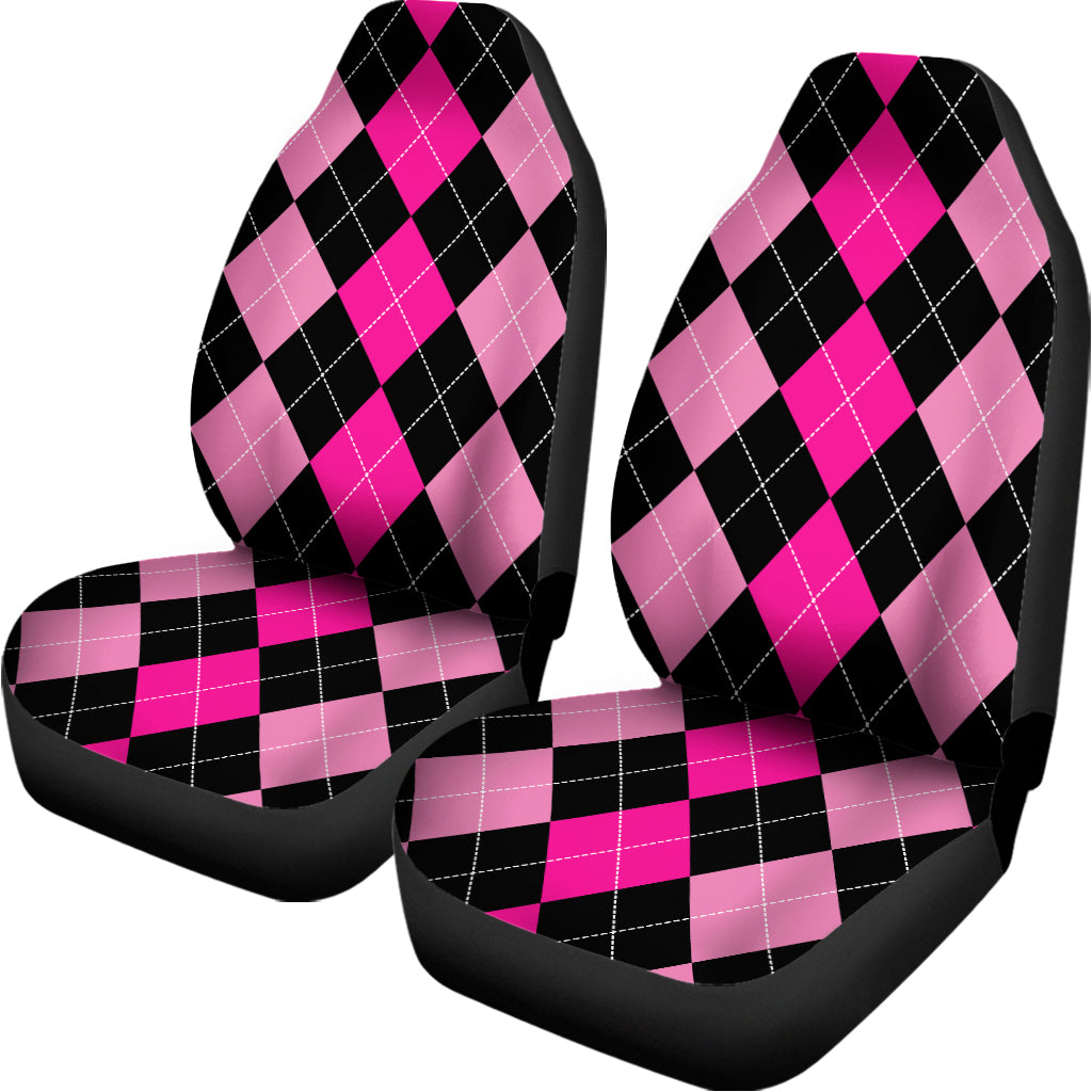 Black And Deep Pink Argyle Pattern Print Universal Fit Car Seat Covers