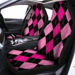 Black And Deep Pink Argyle Pattern Print Universal Fit Car Seat Covers