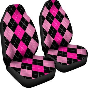 Black And Deep Pink Argyle Pattern Print Universal Fit Car Seat Covers