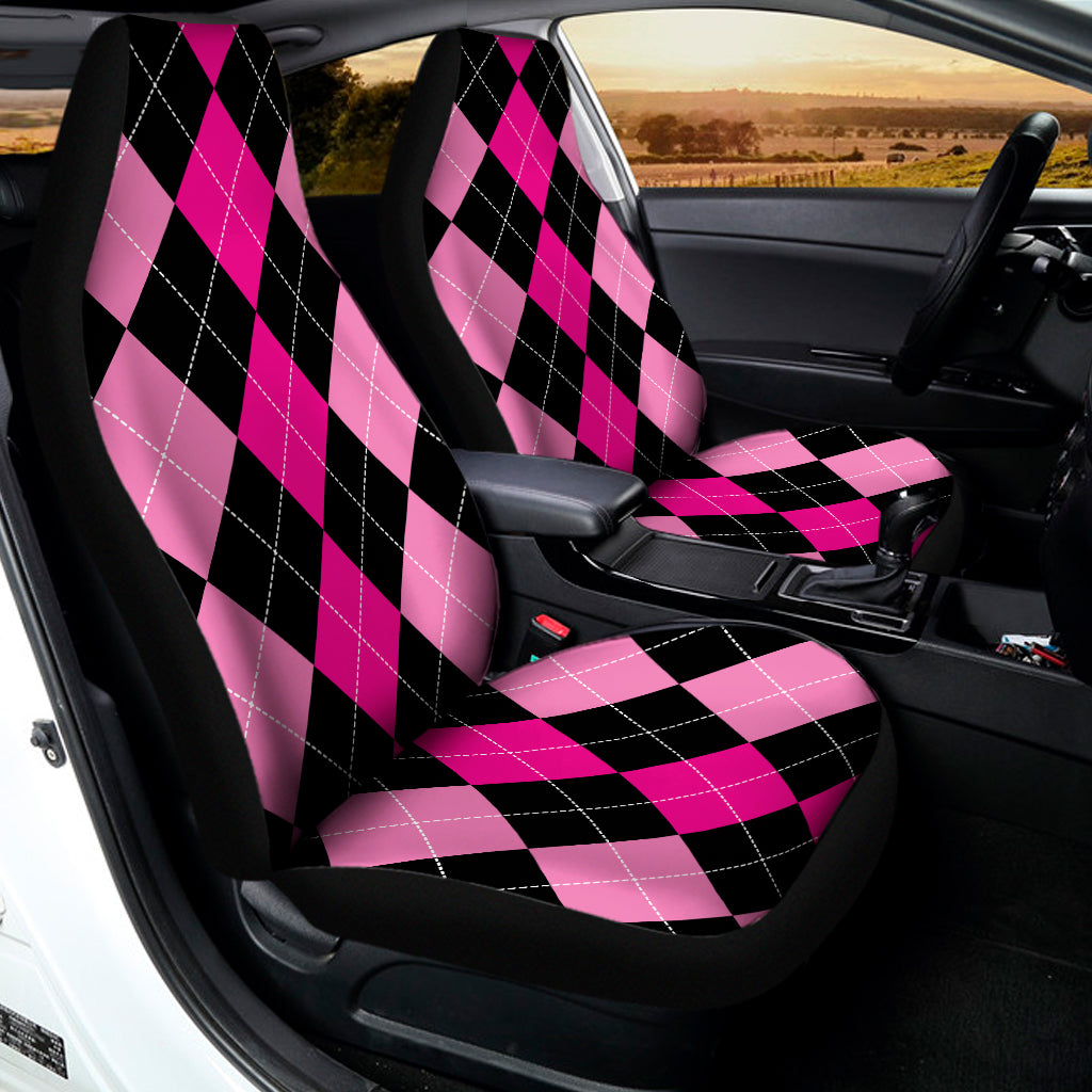 Black And Deep Pink Argyle Pattern Print Universal Fit Car Seat Covers