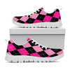 Black And Deep Pink Argyle Pattern Print White Sneakers