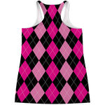 Black And Deep Pink Argyle Pattern Print Women's Racerback Tank Top