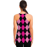 Black And Deep Pink Argyle Pattern Print Women's Racerback Tank Top