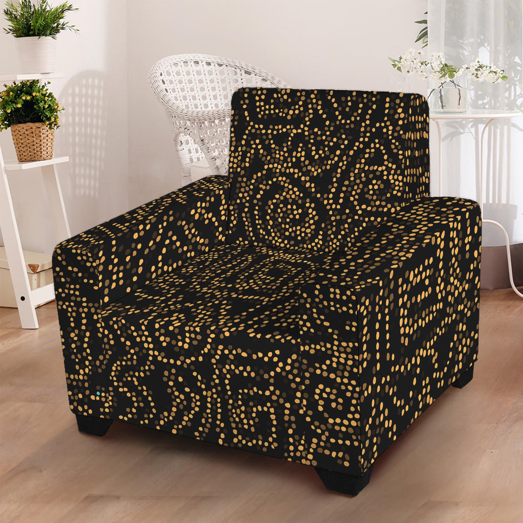 Black And Gold African Afro Print Armchair Slipcover