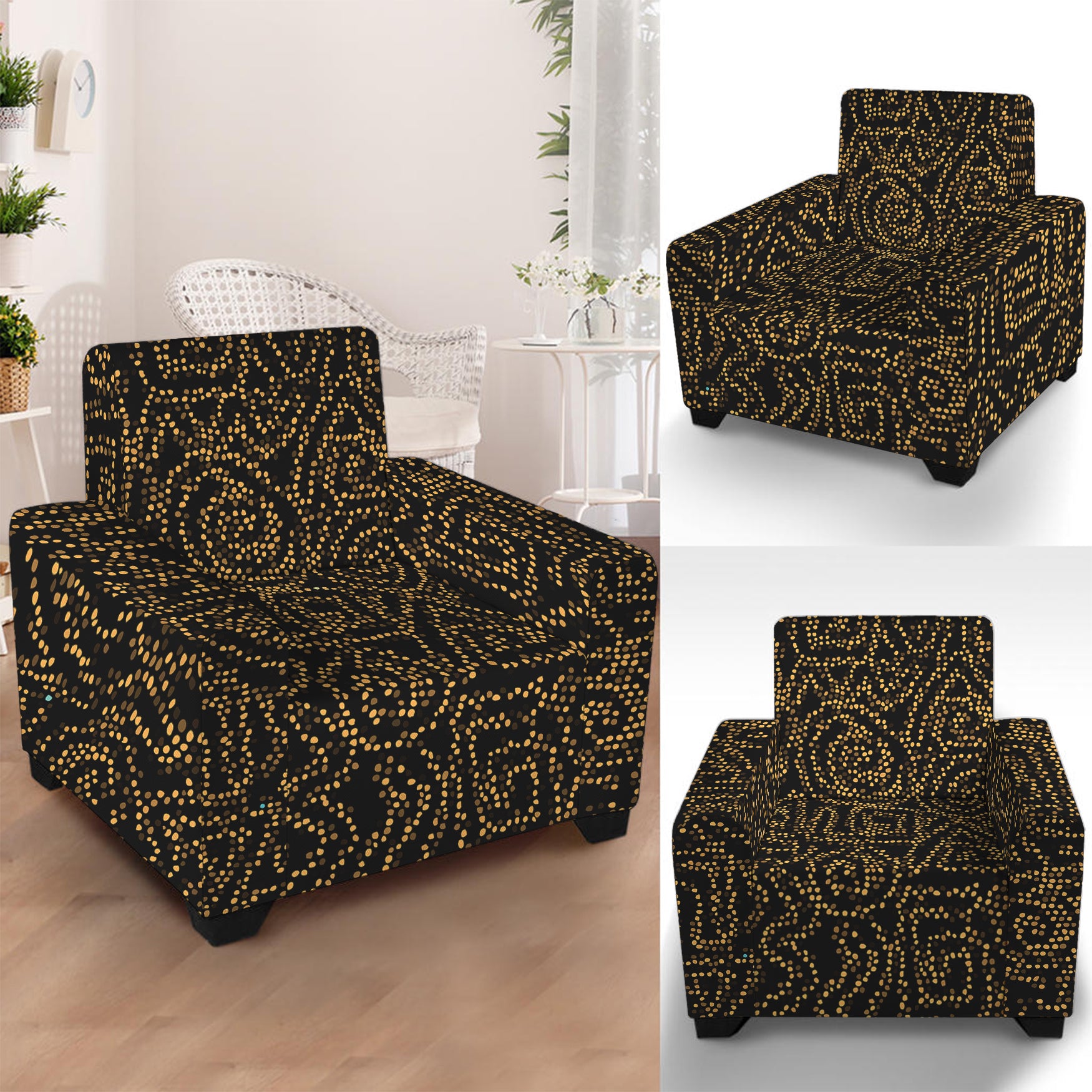 Black And Gold African Afro Print Armchair Slipcover