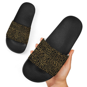 Black And Gold African Afro Print Black Slide Sandals