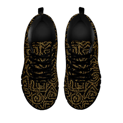 Black And Gold African Afro Print Black Sneakers