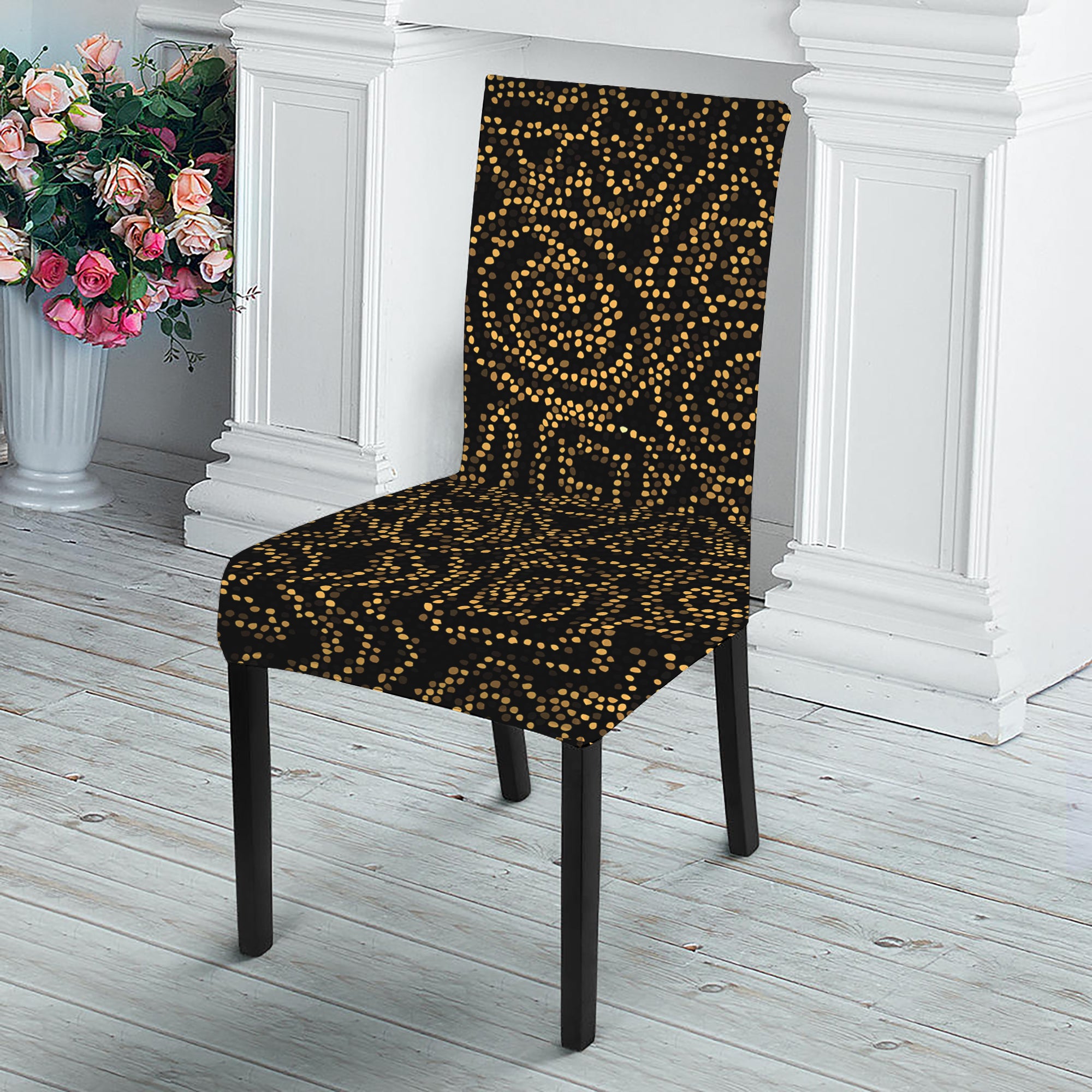 Black And Gold African Afro Print Dining Chair Slipcover