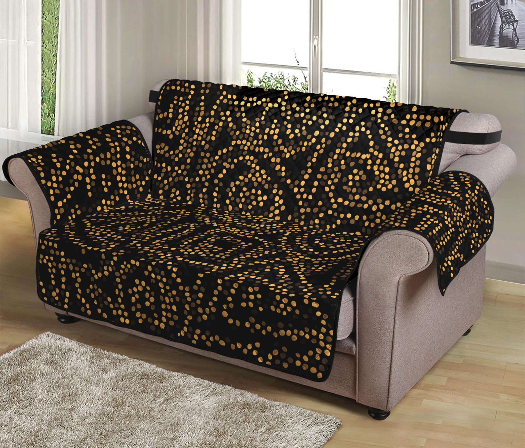 Black And Gold African Afro Print Loveseat Protector