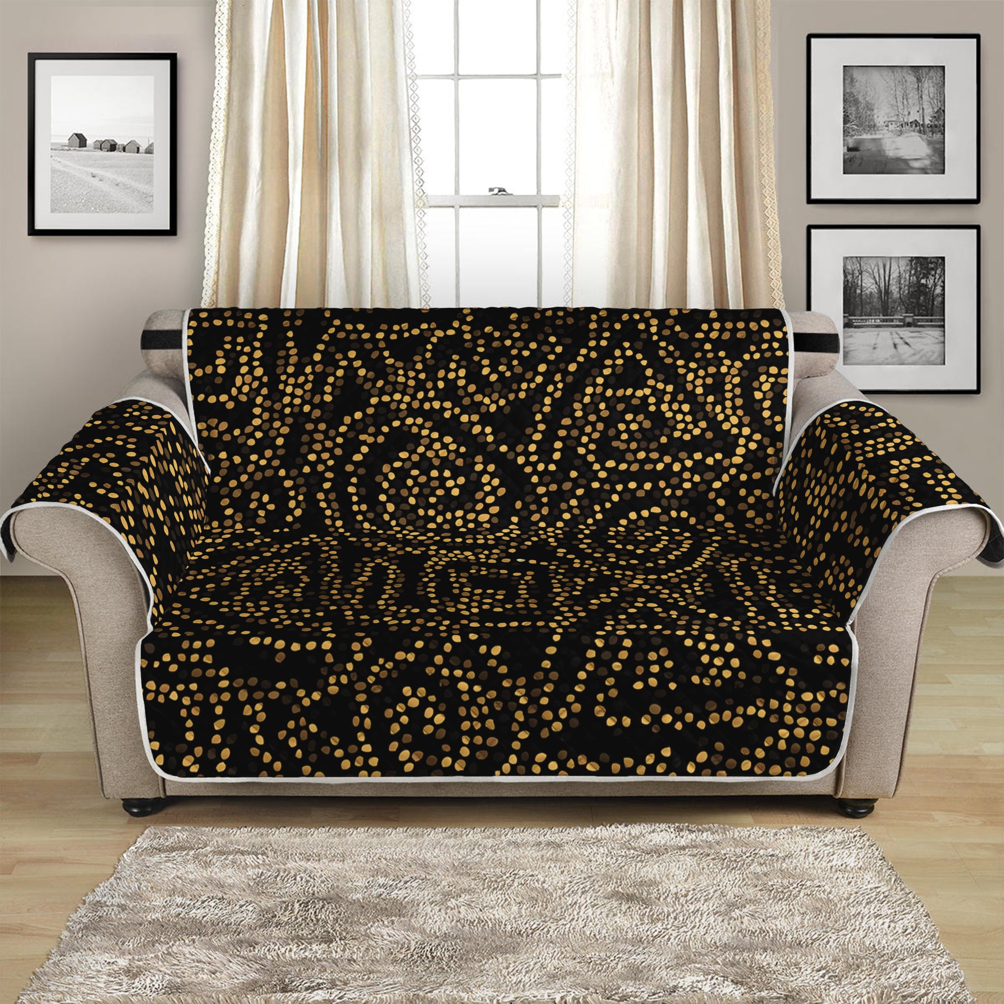 Black And Gold African Afro Print Loveseat Protector