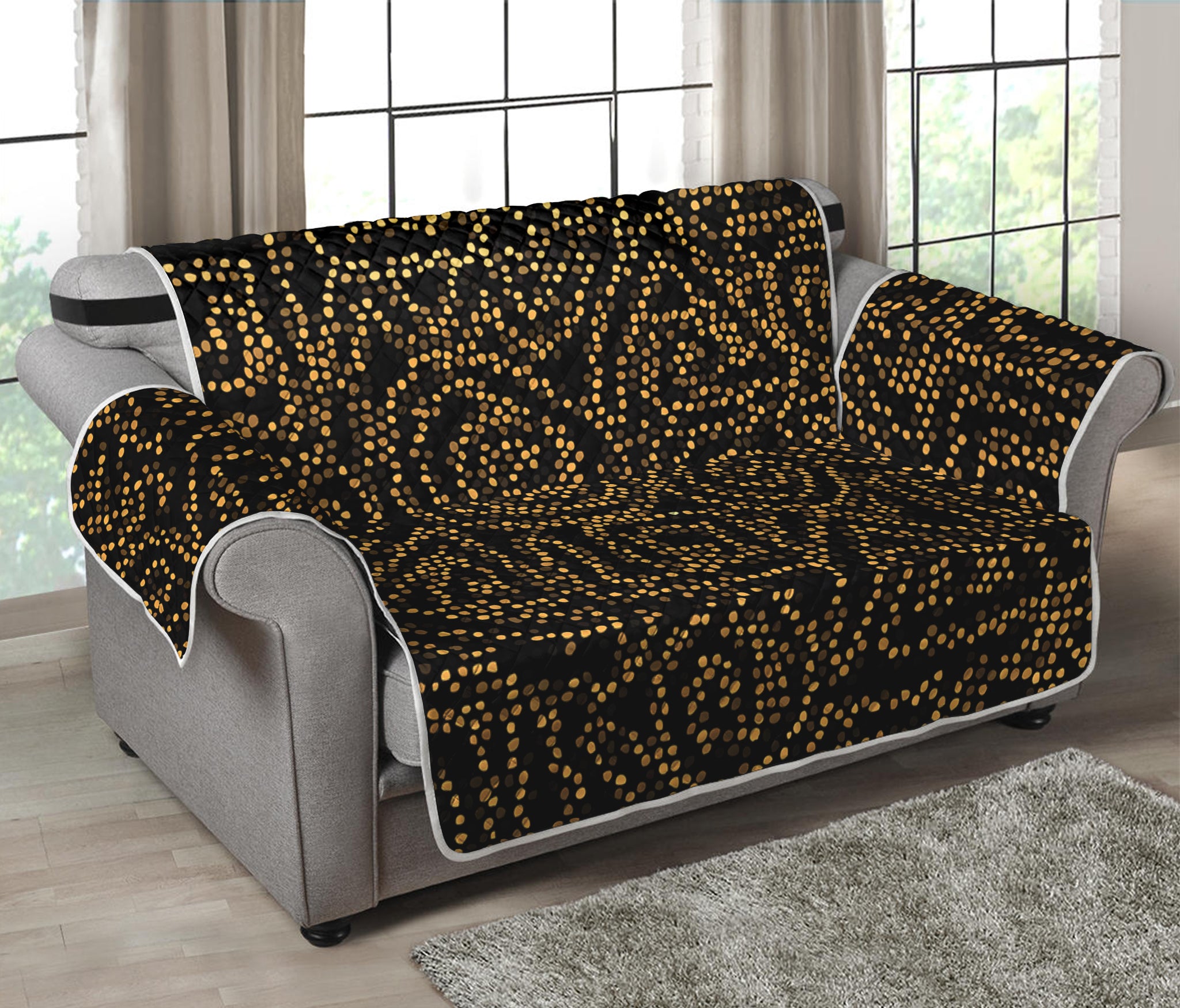 Black And Gold African Afro Print Loveseat Protector