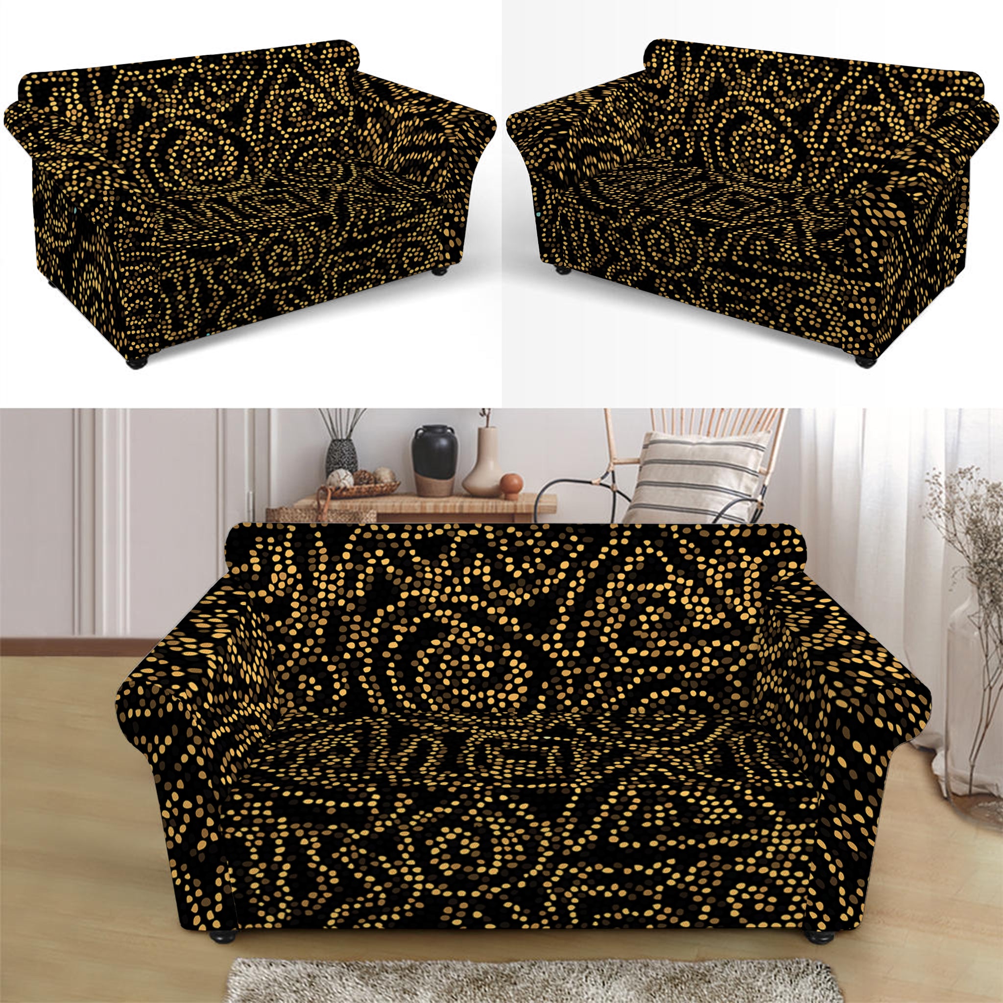 Black And Gold African Afro Print Loveseat Slipcover