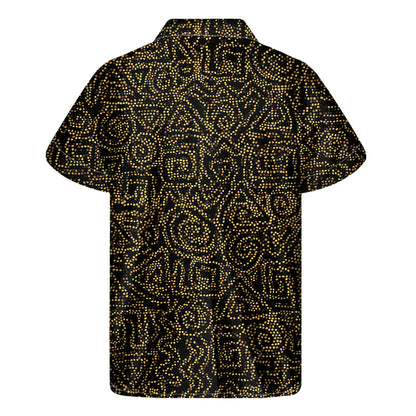 Black And Gold African Afro Print Men's Short Sleeve Shirt