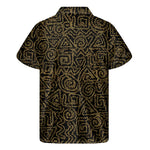 Black And Gold African Afro Print Men's Short Sleeve Shirt