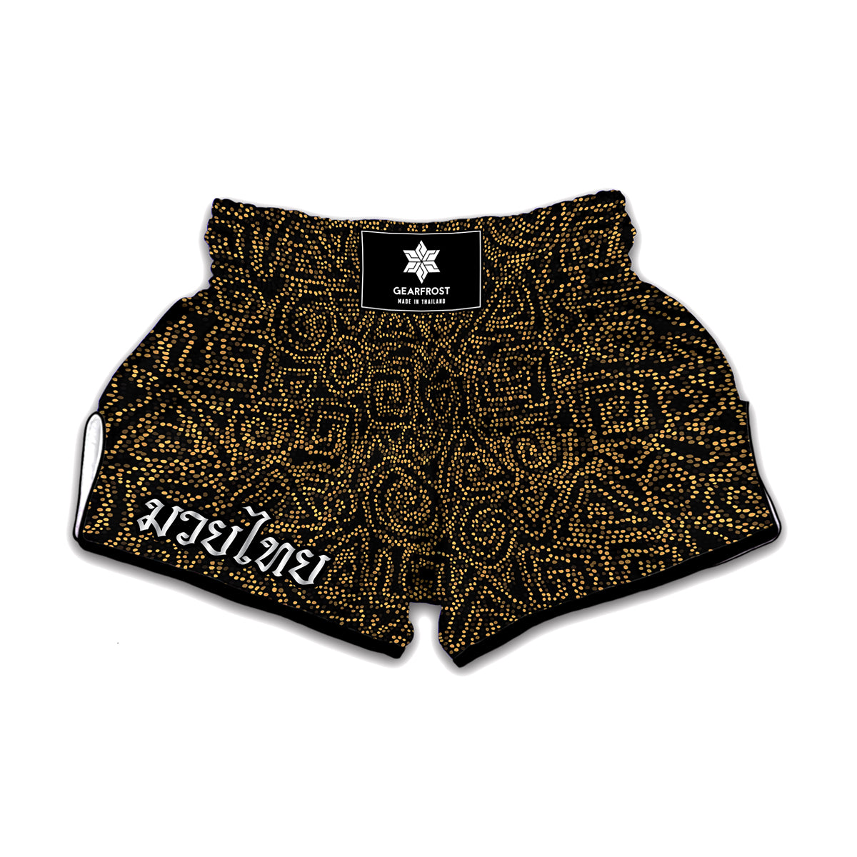 Black And Gold African Afro Print Muay Thai Boxing Shorts