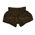 Black And Gold African Afro Print Muay Thai Boxing Shorts