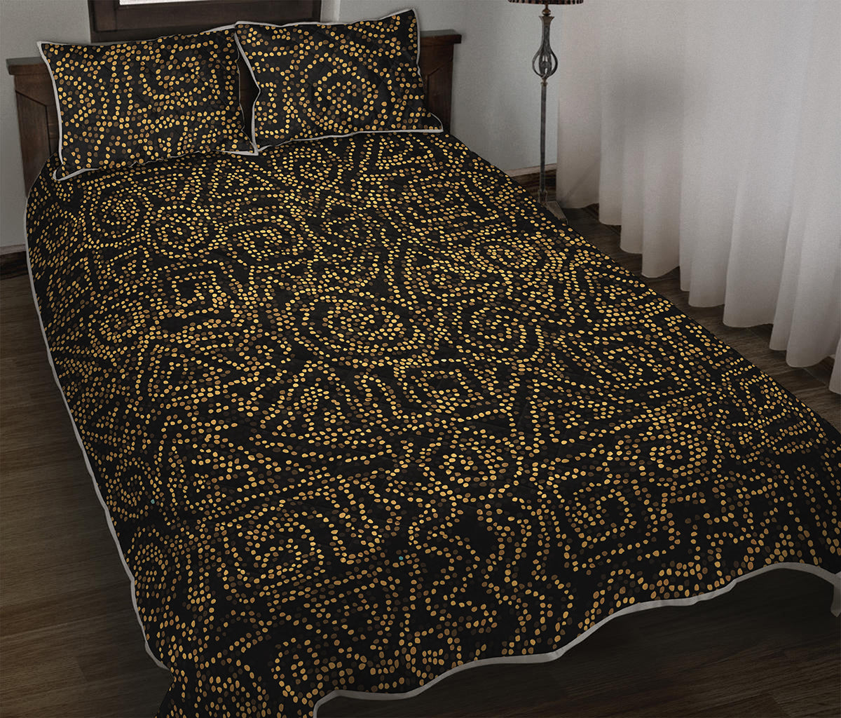 Black And Gold African Afro Print Quilt Bed Set