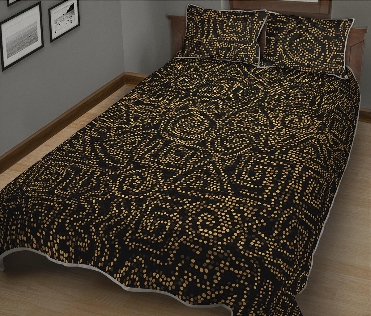 Black And Gold African Afro Print Quilt Bed Set