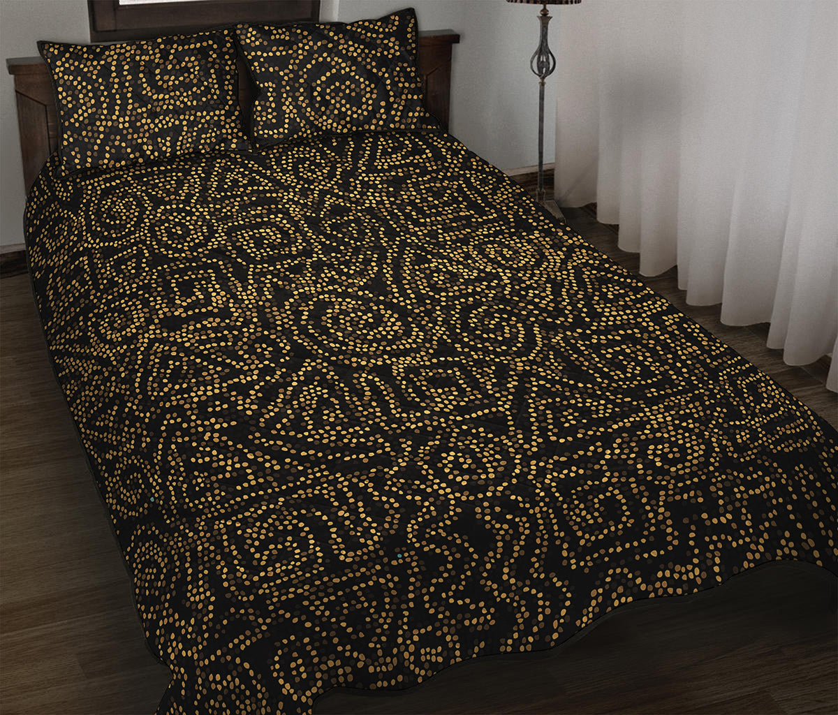 Black And Gold African Afro Print Quilt Bed Set