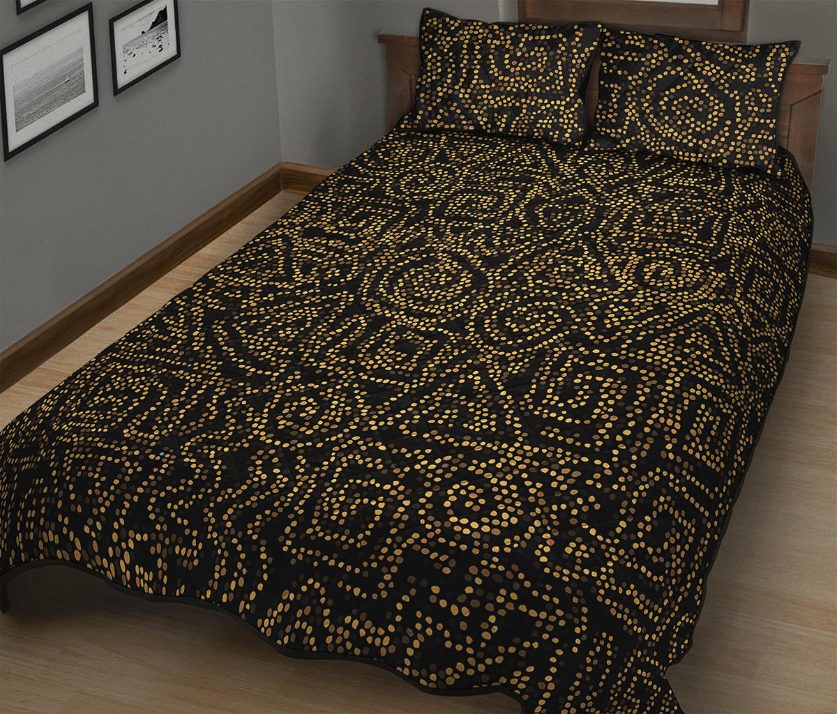 Black And Gold African Afro Print Quilt Bed Set